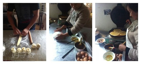 品味轩学员在制做鸡蛋灌饼